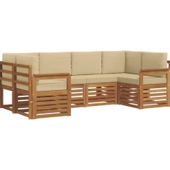 Hoekbank Set met kussen 6 pcs Naturel Massief Acaciahout>vidaXL Discount
