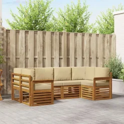 Hoekbank Set met kussen 6 pcs Naturel Massief Acaciahout>vidaXL Discount