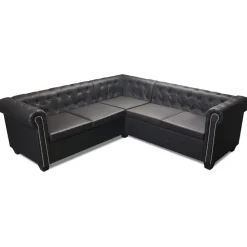 Banken*vidaXL Hoekbank 5-zits Chesterfield-stijl kunstleer Zwart
