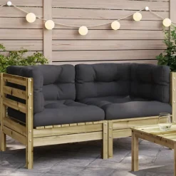 Tuinmeubelen*vidaXL Hoekbanken 2 st met kussens geïmpregneerd grenenhout Naturel ge&iuml;mpregneerd