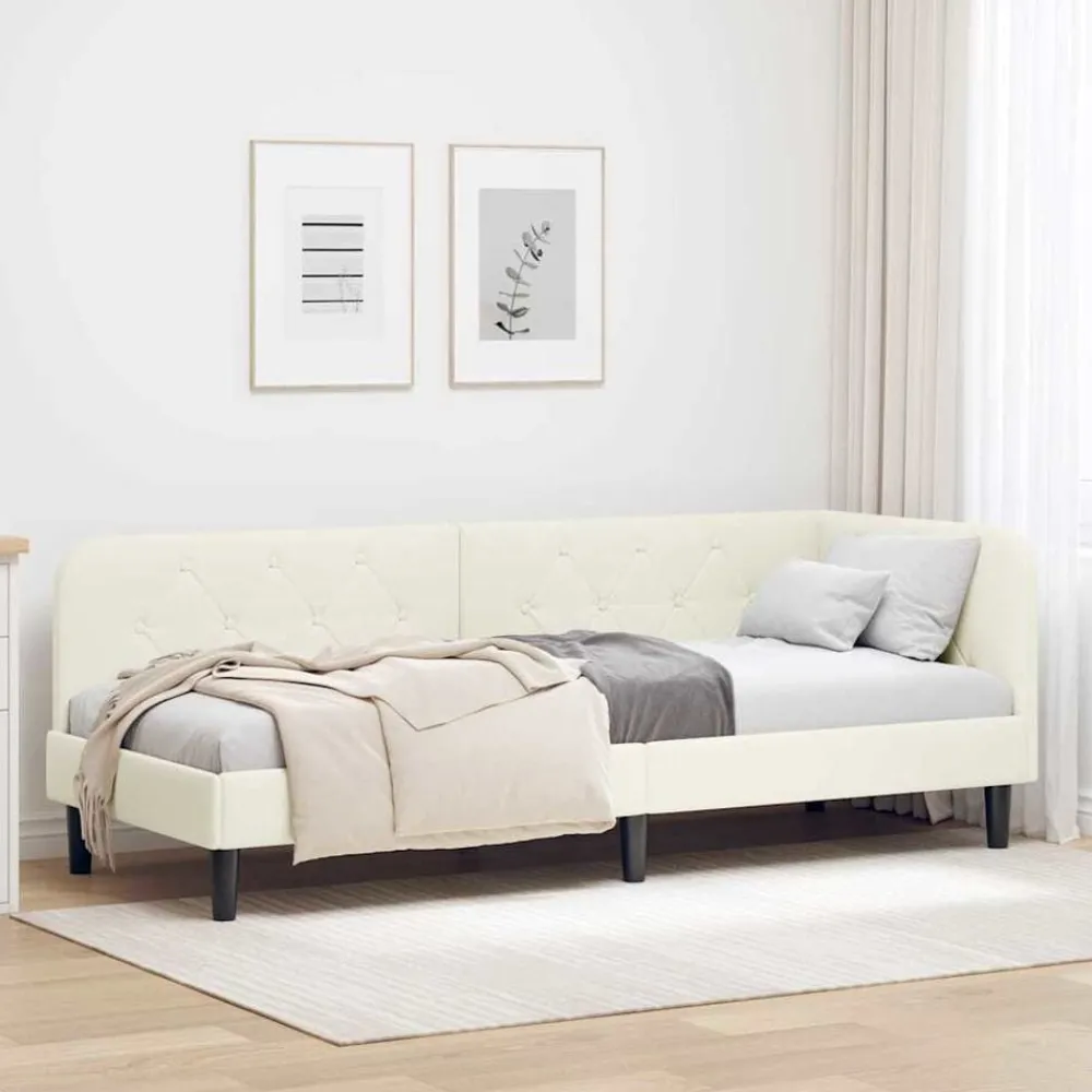 Bedden & Accessoires*vidaXL Hoekbedframe Crème 80 x 200 cm Fluweel Crème