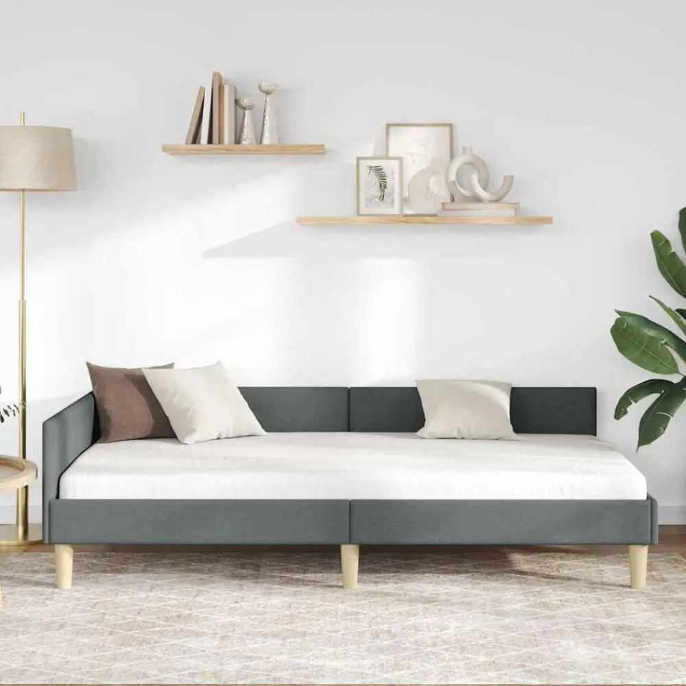 Bedden & Accessoires*vidaXL Hoekbedframe 80 x 200 cm Stof Donkergrijs