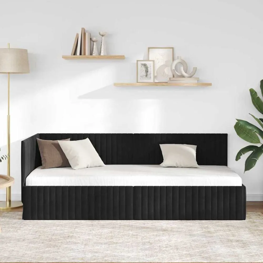 Bedden & Accessoires*vidaXL Hoekbedframe met hoofdeinde 80 cm x 200 cm Fluweel Zwart