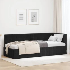Bedden & Accessoires*vidaXL Hoekbedframe met hoofdeinde 80 cm x 200 cm Fluweel Zwart