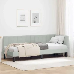 Bedden & Accessoires*vidaXL Hoekbedframe met hoofdeinde 80 cm x 200 cm Fluweel Lichtgrijs