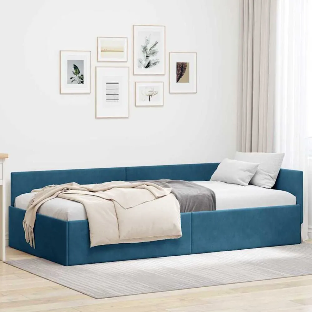 Bedden & Accessoires*vidaXL Hoekbedframe met hoofdeinde 80 cm x 200 cm Fluweel Blauw