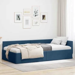 Bedden & Accessoires*vidaXL Hoekbedframe met hoofdeinde 80 cm x 200 cm Stof Blauw