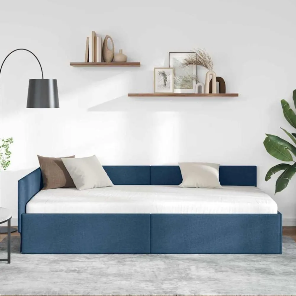 Bedden & Accessoires*vidaXL Hoekbedframe met hoofdeinde 80 cm x 200 cm Stof Blauw