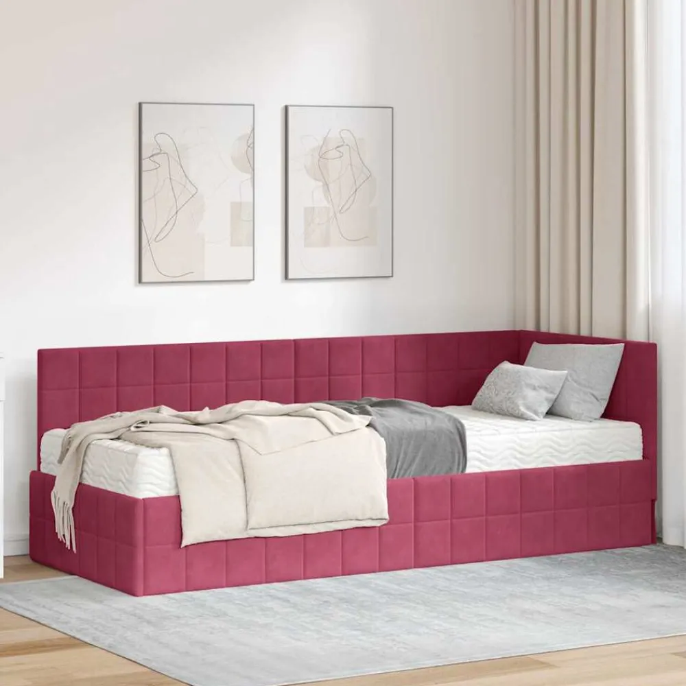 Hoekbedframe met Matras met hoofdeinde 2 pcs Groen Fluweel>vidaXL Hot