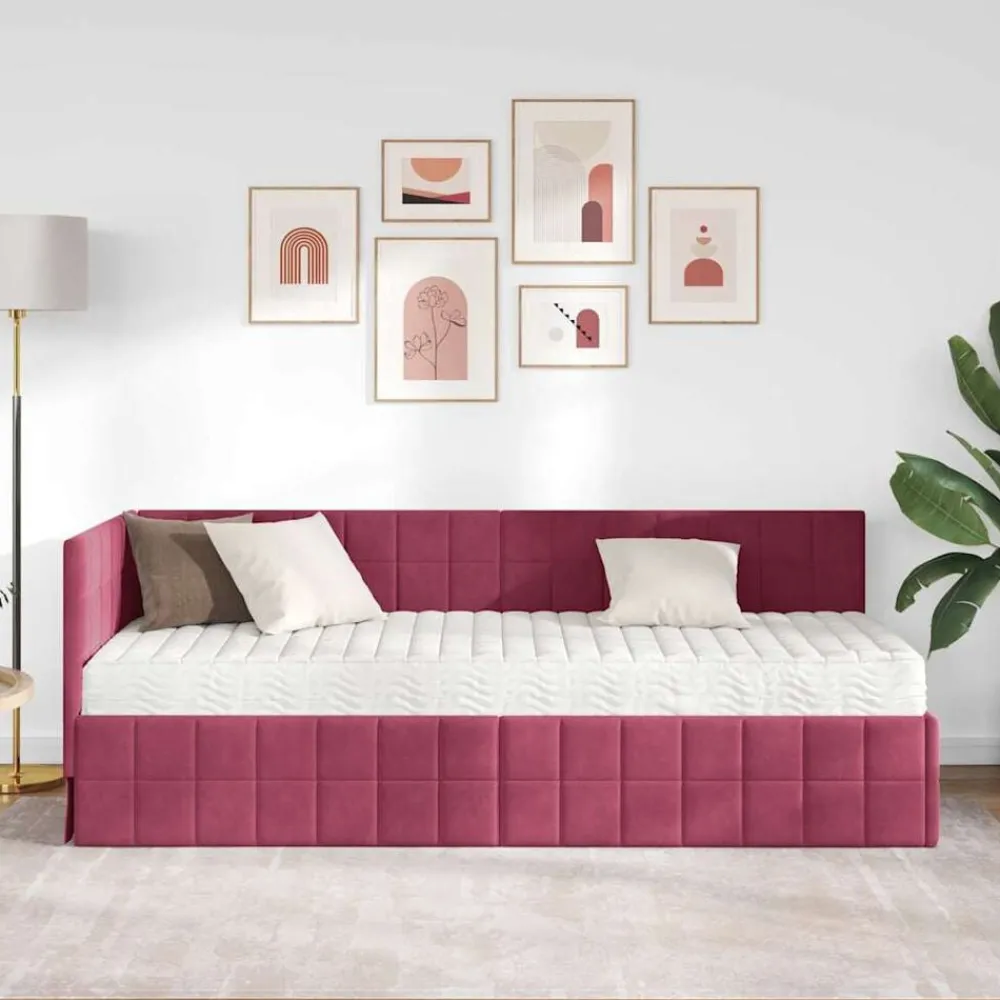 Hoekbedframe met Matras met hoofdeinde 2 pcs Groen Fluweel>vidaXL Hot