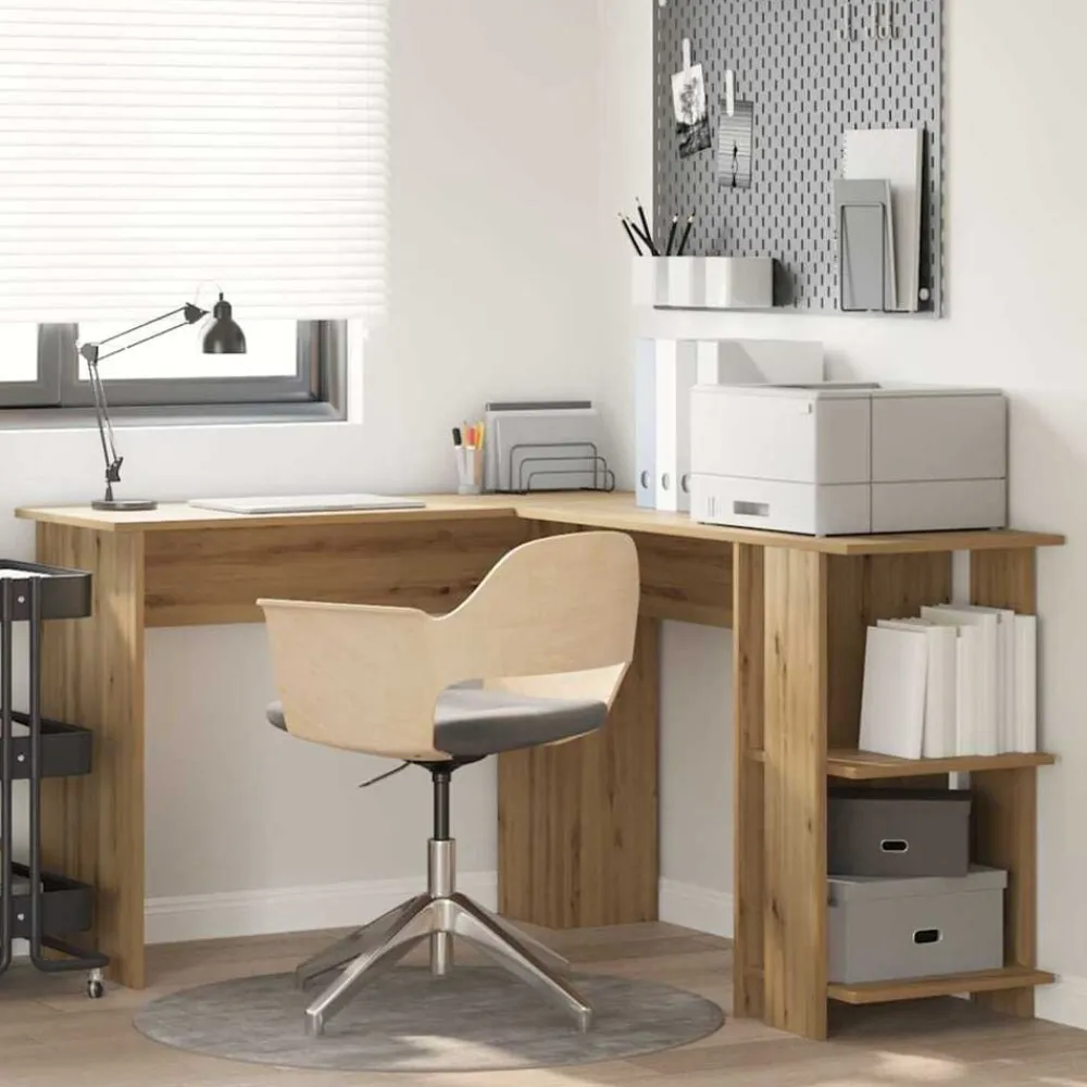 Kantoormeubelen*vidaXL Hoekbureau Artisan Eiken 140 x 113,5 x 75 cm Bewerkt hout artisanaal eikenkleurig
