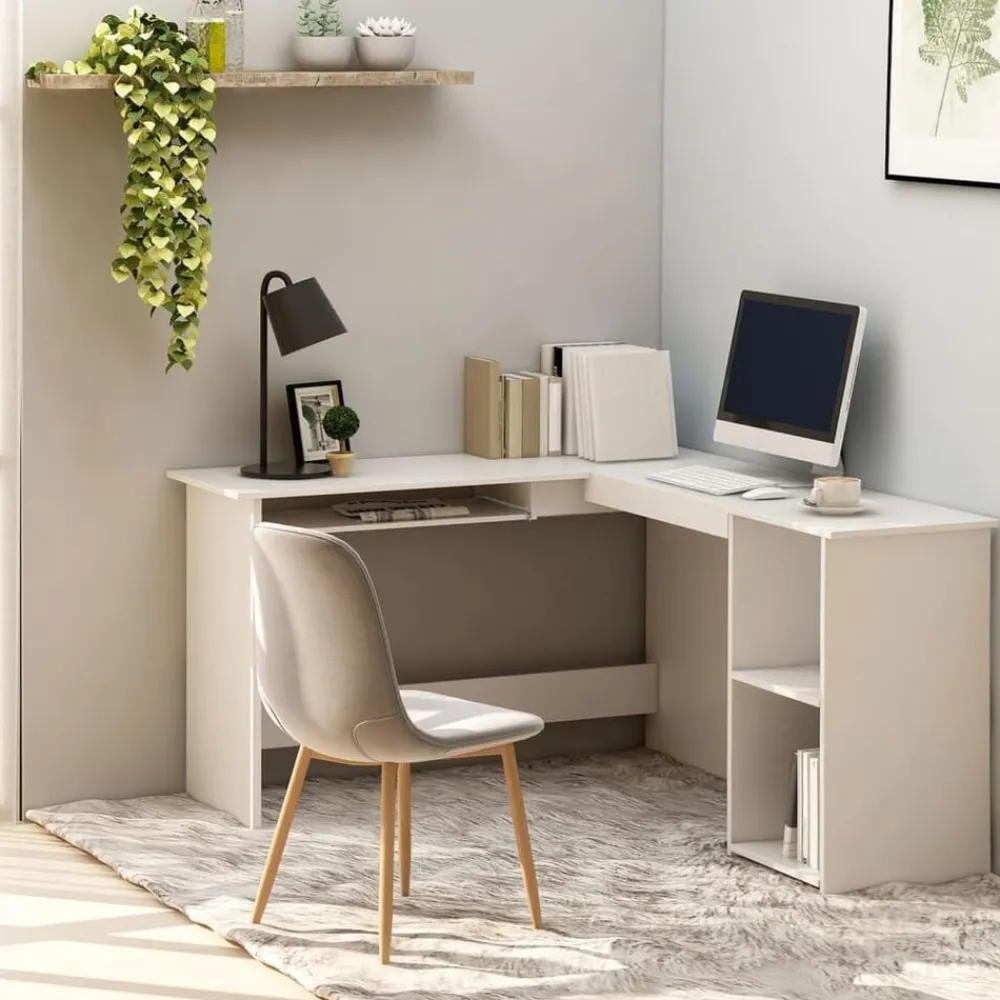 Kantoormeubelen*vidaXL Hoekbureau L-vormig 120x140x75 cm bewerkt hout Wit