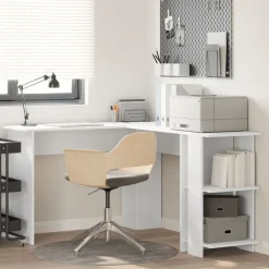 Kantoormeubelen*vidaXL Hoekbureau met plank 140 x 113,5 x 75 cm Bewerkt hout Wit