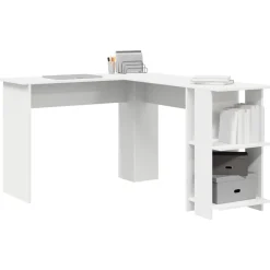 Kantoormeubelen*vidaXL Hoekbureau met plank 140 x 113,5 x 75 cm Bewerkt hout Wit