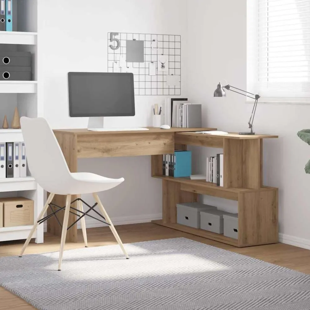 Hoekbureau 200,5x50x76 cm bewerkt hout artisanaal eikenkleur>vidaXL Hot