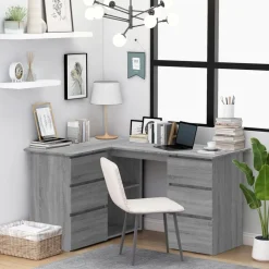 Kantoormeubelen*vidaXL Hoekbureau 145x100x76 cm bewerkt hout eikenkleurig Grijs sonoma