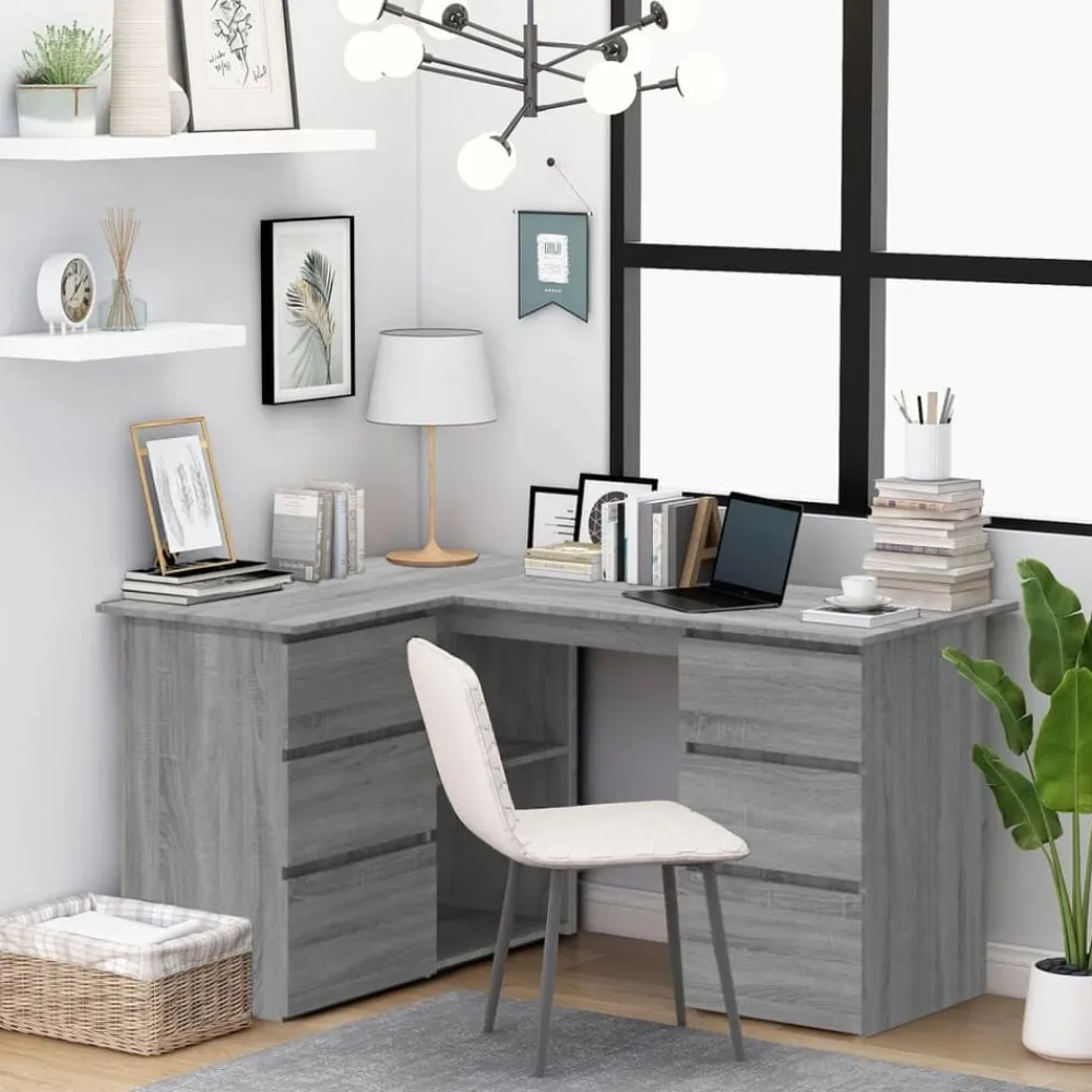 Kantoormeubelen*vidaXL Hoekbureau 145x100x76 cm bewerkt hout eikenkleurig Grijs sonoma