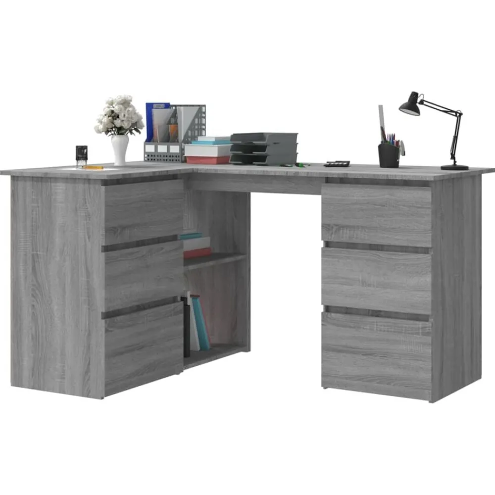 Kantoormeubelen*vidaXL Hoekbureau 145x100x76 cm bewerkt hout eikenkleurig Grijs sonoma