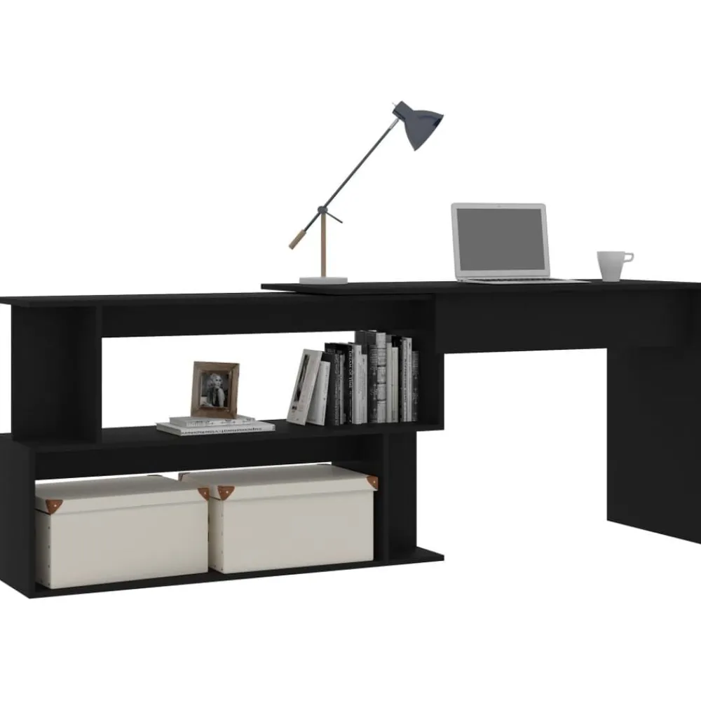 Kantoormeubelen*vidaXL Hoekbureau 200x50x76 cm bewerkt hout Zwart