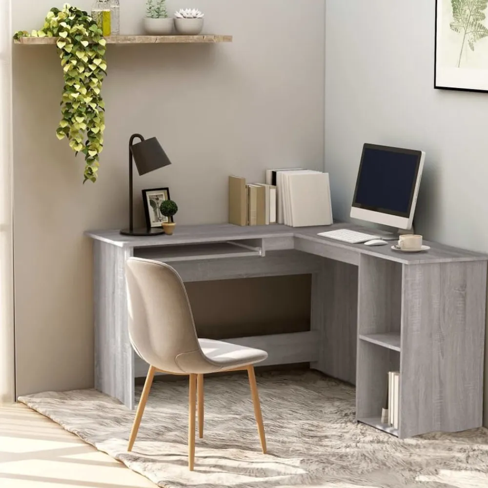 Kantoormeubelen*vidaXL Hoekbureau 120x140x75 cm bewerkt hout eikenkleurig Grijs sonoma