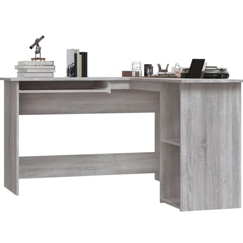 Kantoormeubelen*vidaXL Hoekbureau 120x140x75 cm bewerkt hout eikenkleurig Grijs sonoma