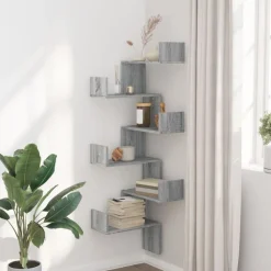 Boekenkasten & Wandplanken*vidaXL Hoekwandschap 45x45x147 cm bewerkt hout eikenkleur Grijs sonoma