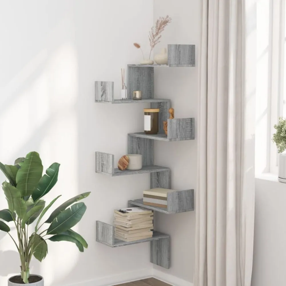 Boekenkasten & Wandplanken*vidaXL Hoekwandschap 45x45x147 cm bewerkt hout eikenkleur Grijs sonoma