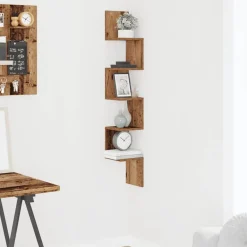 Boekenkasten & Wandplanken*vidaXL Hoekwandschap 20x20x127,5 cm bewerkt hout kleurig Oud hout