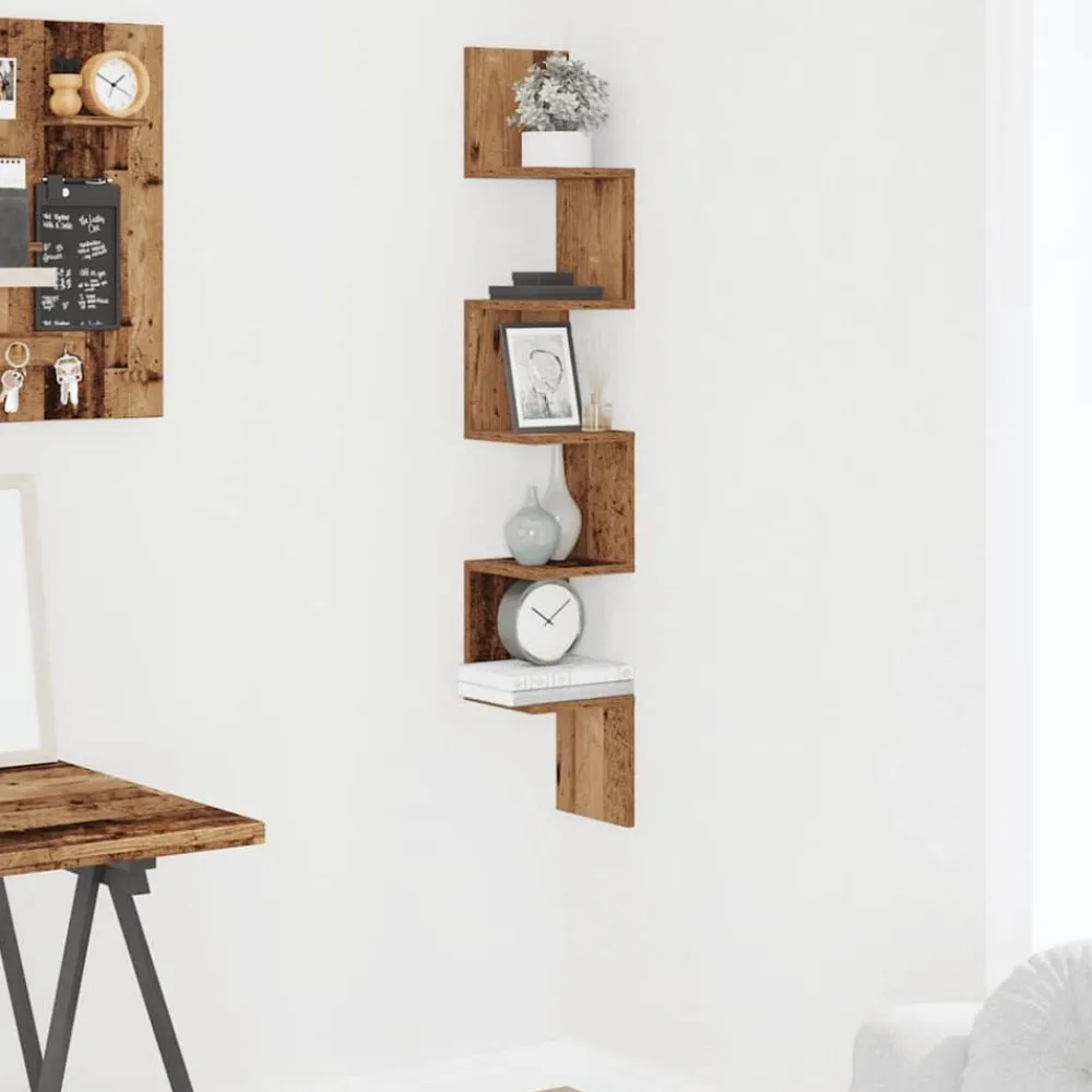 Boekenkasten & Wandplanken*vidaXL Hoekwandschap 20x20x127,5 cm bewerkt hout kleurig Oud hout