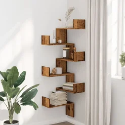Hoekwandschap 45x45x147 cm bewerkt hout out houtkleurig><noscript><img width=