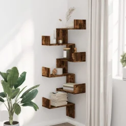 Boekenkasten & Wandplanken*vidaXL Hoekwandschap 45x45x147 cm bewerkt hout kleurig Gerookt eiken