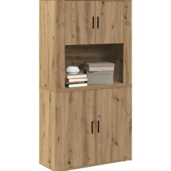 Kasten & Opbergmeubelen*vidaXL Hoge kast Artisan Eiken 80 x 33 x 150 cm Bewerkt hout artisanaal eikenkleurig