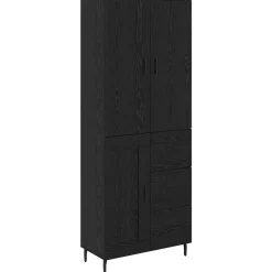 Kasten & Opbergmeubelen*vidaXL Hoge kast met lade 2 pcs Geengineerd Hout en Glas Zwart eiken