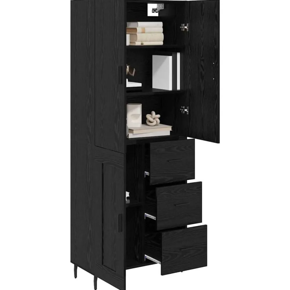Kasten & Opbergmeubelen*vidaXL Hoge kast met lade 2 pcs Geengineerd Hout en Glas Zwart eiken