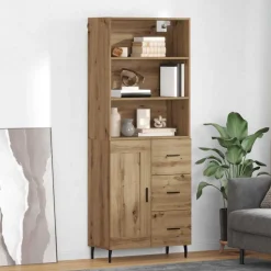 Kasten & Opbergmeubelen*vidaXL Hoge kast met lade Artisan Eiken 69,5 x 34 x 180 cm artisanaal eikenkleurig