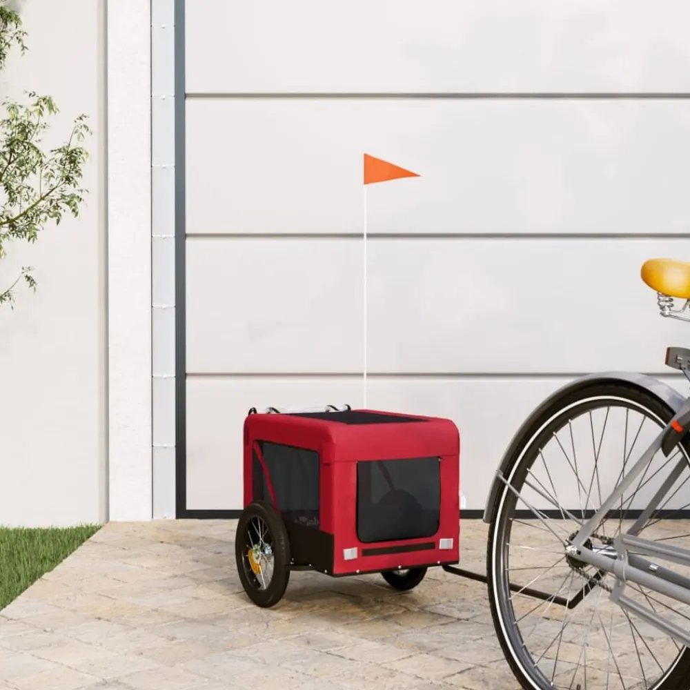 Huisdierbenodigdheden*vidaXL Hondenfietstrailer oxford stof en ijzer en zwart Rood