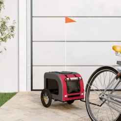 Huisdierbenodigdheden*vidaXL Hondenfietstrailer oxford stof en ijzer en grijs Rood