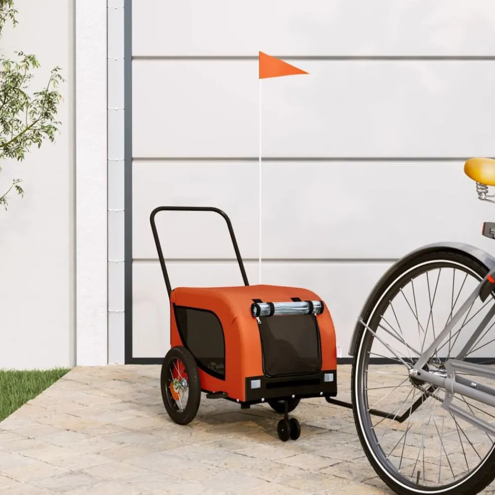 Huisdierbenodigdheden*vidaXL Hondenfietstrailer oxford stof en ijzer Oranje en zwart