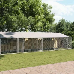 Huisdierbenodigdheden*vidaXL Hondenhok met dak en deuren 12x2x2 m gegalvaniseerd staal grijs