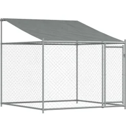Hondenhok met dak en deur 2x2x2 m gegalvaniseerd staal grijs>vidaXL Hot