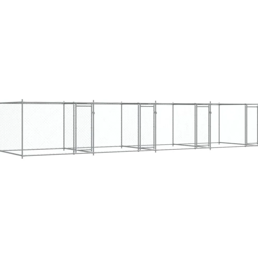 Huisdierbenodigdheden*vidaXL Hondenhok met deuren 8x2x1,5 m gegalvaniseerd staal grijs