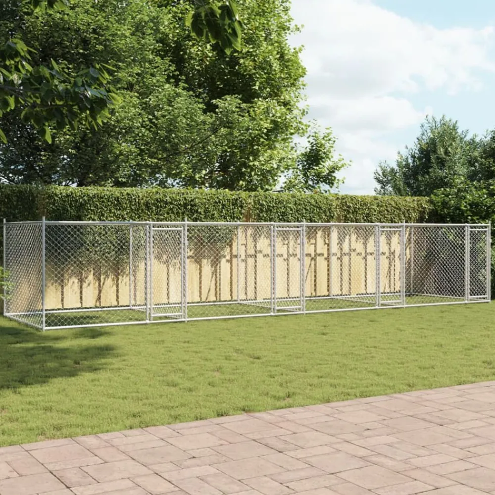 Huisdierbenodigdheden*vidaXL Hondenhok met deuren 8x2x1,5 m gegalvaniseerd staal grijs