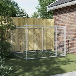 Huisdierbenodigdheden*vidaXL Hondenhok met deur 2x2x1,5 m gegalvaniseerd staal grijs