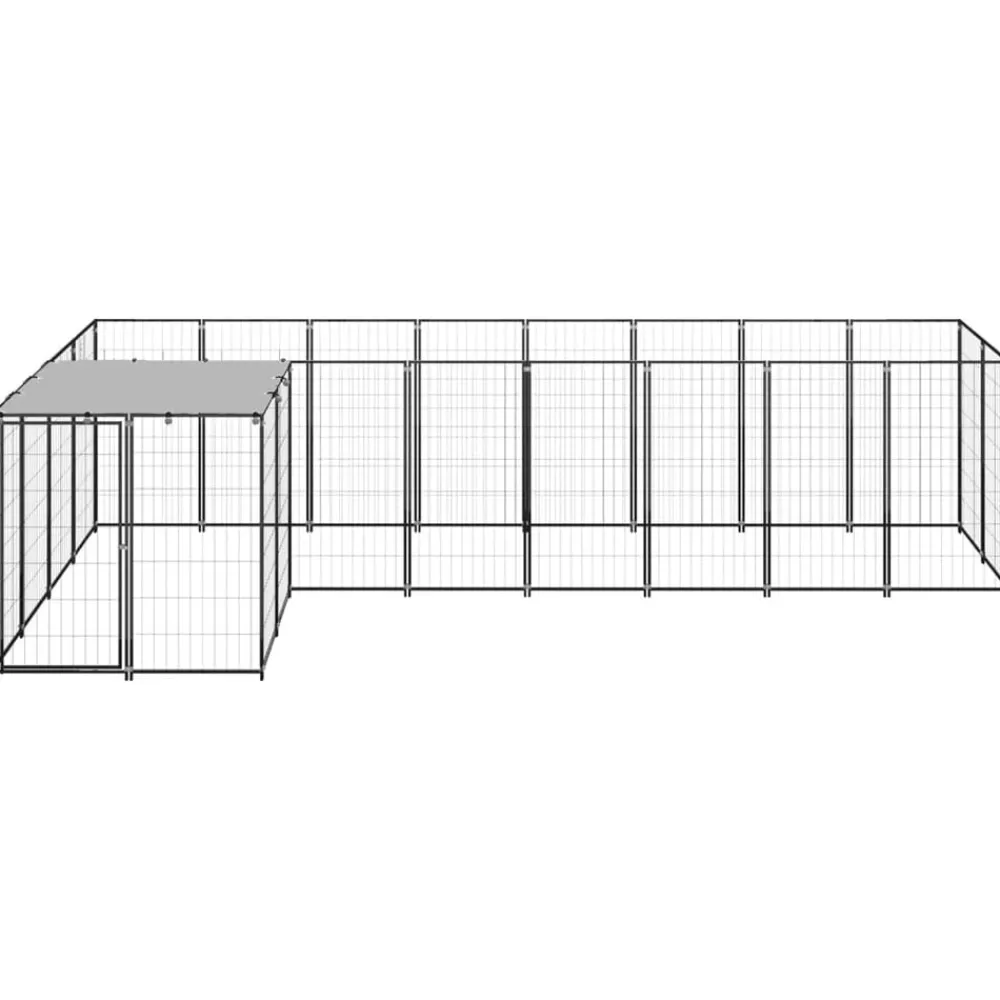 Huisdierbenodigdheden*vidaXL Hondenkennel 6,05 m² staal Zwart