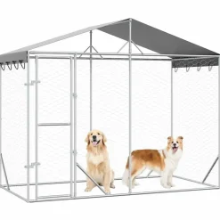 Hondenkennel met dak 3x1,5x2,5 m gegalvaniseerd staal zilver><noscript><img width=