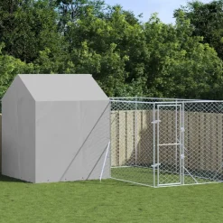 Huisdierbenodigdheden*vidaXL Hondenkennel met dak 4x4x2,5 m gegalvaniseerd staal zilver