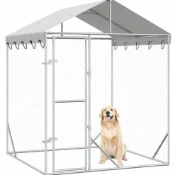 Hondenkennel met dak 2x2x2,5 m gegalvaniseerd staal zilver><noscript><img width=