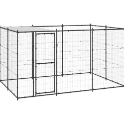 Huisdierbenodigdheden*vidaXL Hondenkennel met dak 7,26 m² staal Zwart en zilver