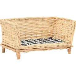Huisdierbenodigdheden*vidaXL Hondenmand met kussen 50x33x30 cm natuurlijk wilgen Naturel