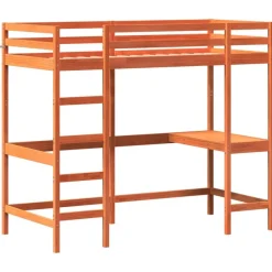 Bedden & Accessoires*vidaXL Hoogslaper met bureau massief grenenhout was 90x200 cm Bruin
